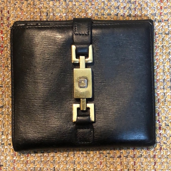 GUCCI Black Leather Jackie Trifold Wallet Vintage - Picture 1 of 17